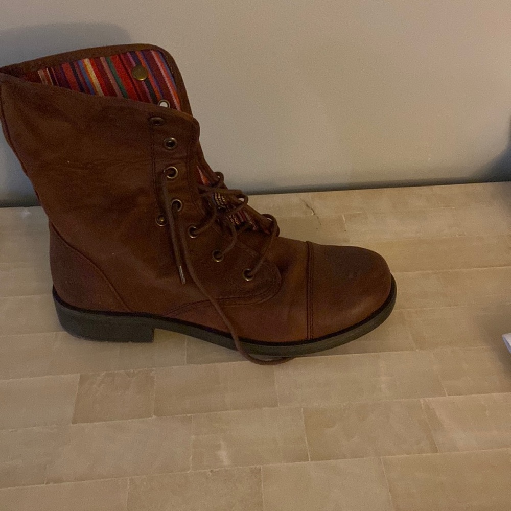 Brown tie up booties